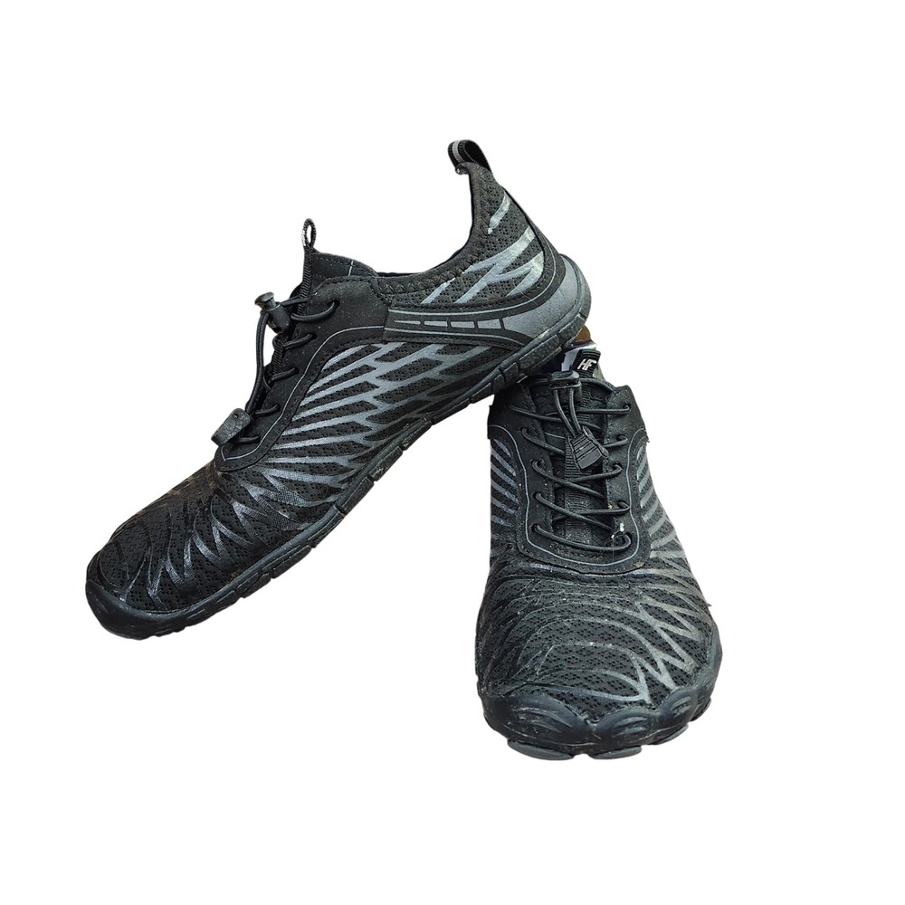 HF Mens Barefoot Water Shoes Black Grey Mesh Bungee Quick Dry Size 42 Minimalist